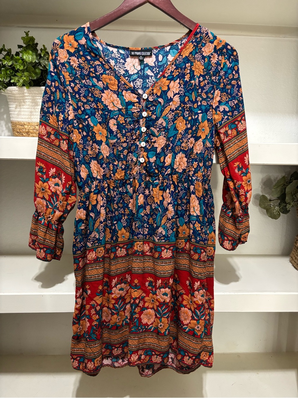 The Pyramid Collection Navy and Red Floral Mini Dress